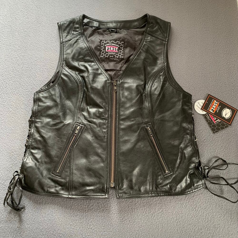 NWT First MFG FIL576SDM Cindy Motorcycle Leather Vest Black XL